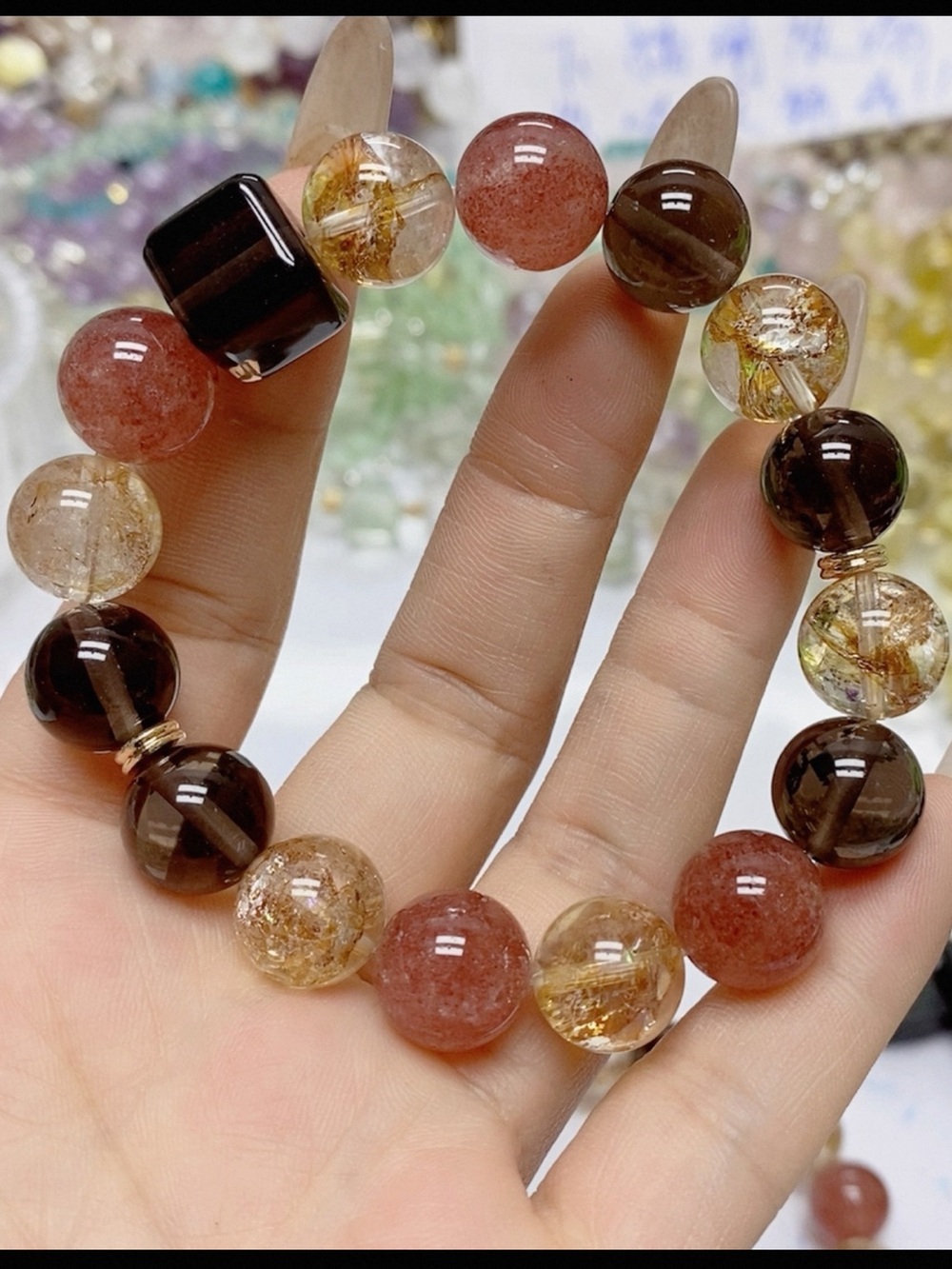 Strawberry Smoky Fire Quartz Bracelet